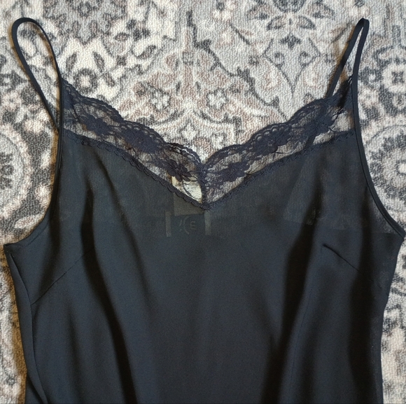 Vintage Y2K Ice Slip Dress Size 10 Lace Black Sheer Whimsigoth Feminine - Picture 3 of 11